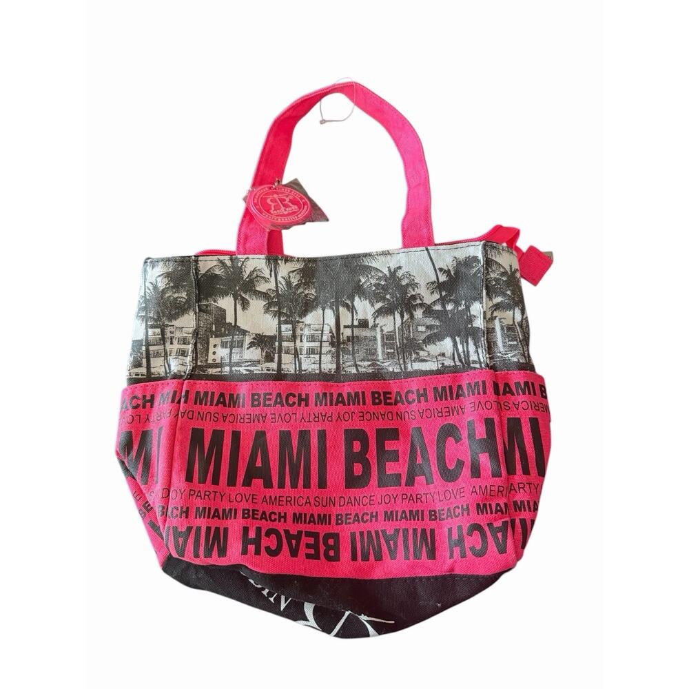 Robin Ruth Miami Beach Florida Pink Cityscape Graphic Tote Bag Y2K